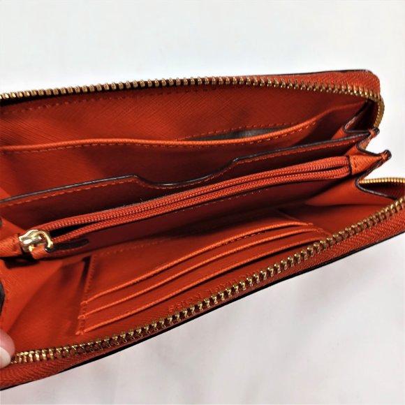 Michael Kors Saffiano Leather Zip-Around Orange Wallet - Picture 3 of 8